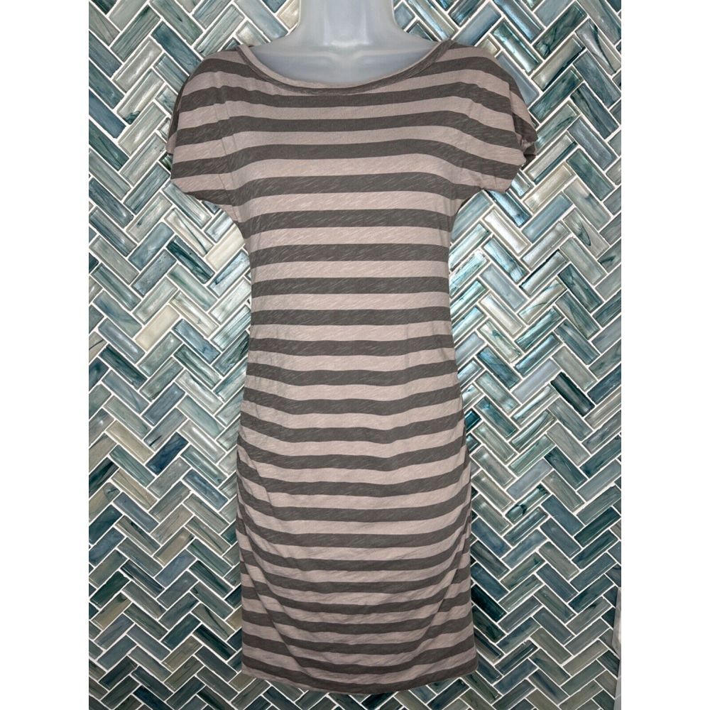SUNDRY GRAY STRIPED‎ RUCHED SIDES SHORT SLEEVE KNIT STRETCH T-SHIRT DRESS SM 1